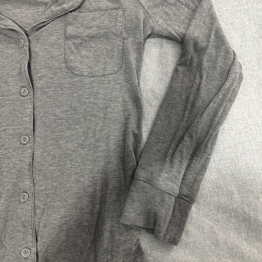 SKIMS FULL PAJAMA SET NEVER WORN GREY WIDE LEG LONG SLEEVE SLEEP SET RIBBED - Picture 9 of 13